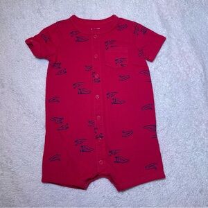 Carter's Vibrant Red Jumpsuit with Navy “Go Team” Pattern